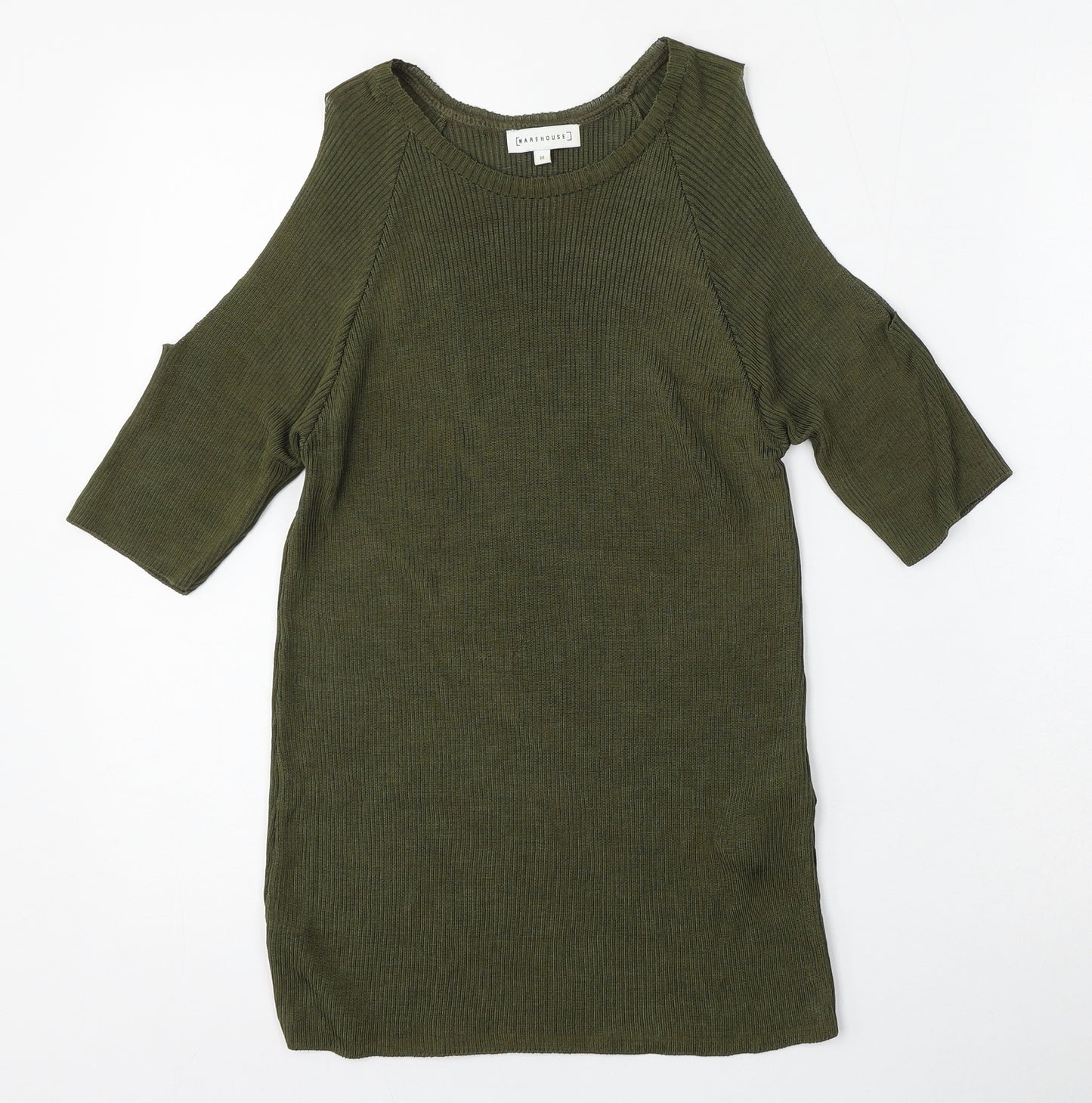 Warehouse Womens Green Round Neck  Viscose Pullover Jumper Size 10