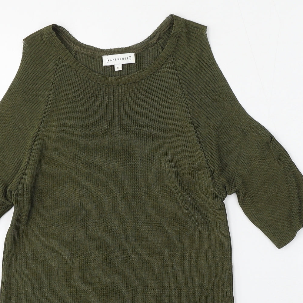 Warehouse Womens Green Round Neck  Viscose Pullover Jumper Size 10