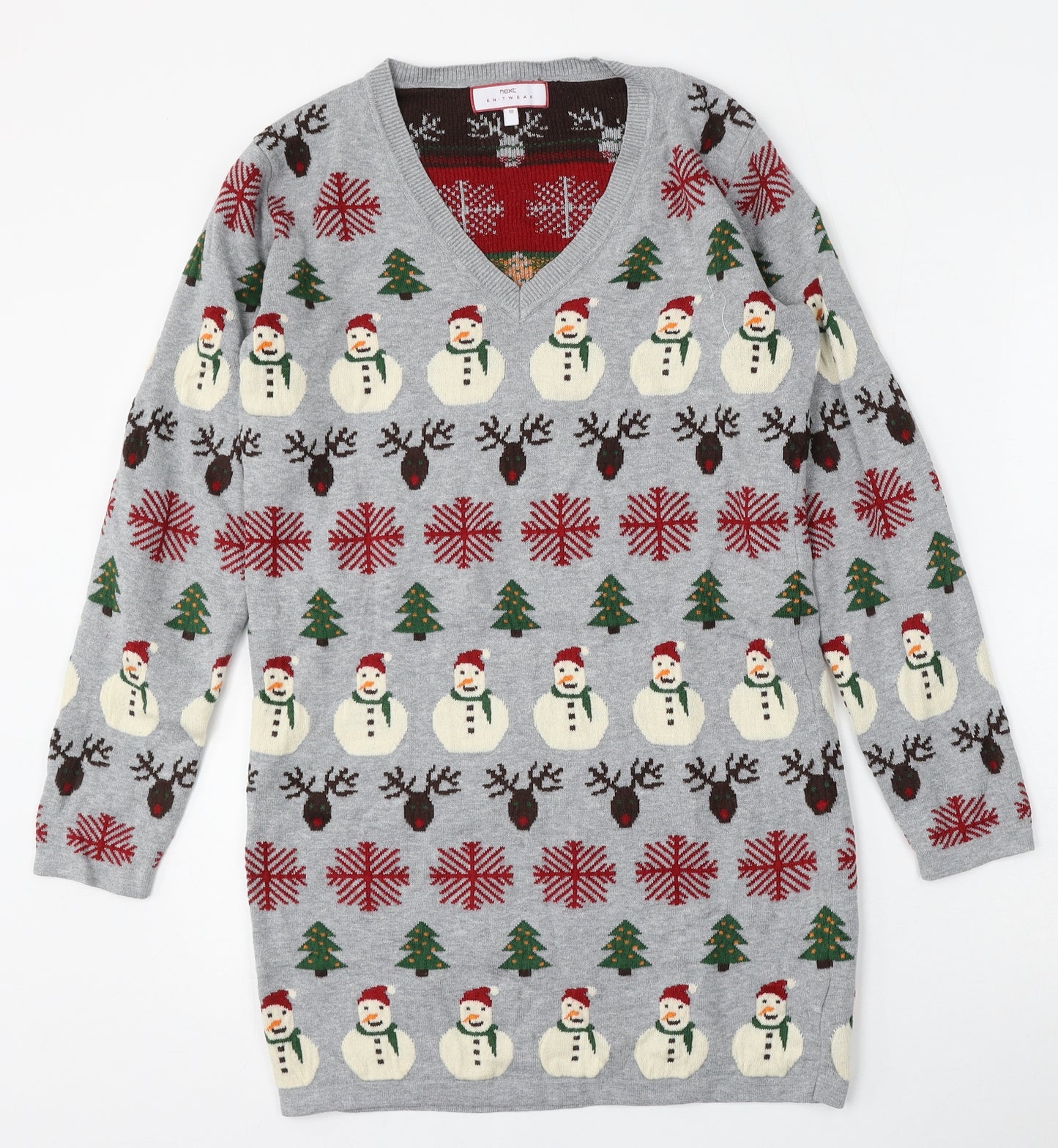 NEXT Womens Grey Round Neck Geometric Cotton Pullover Jumper Size 10   - Christmas