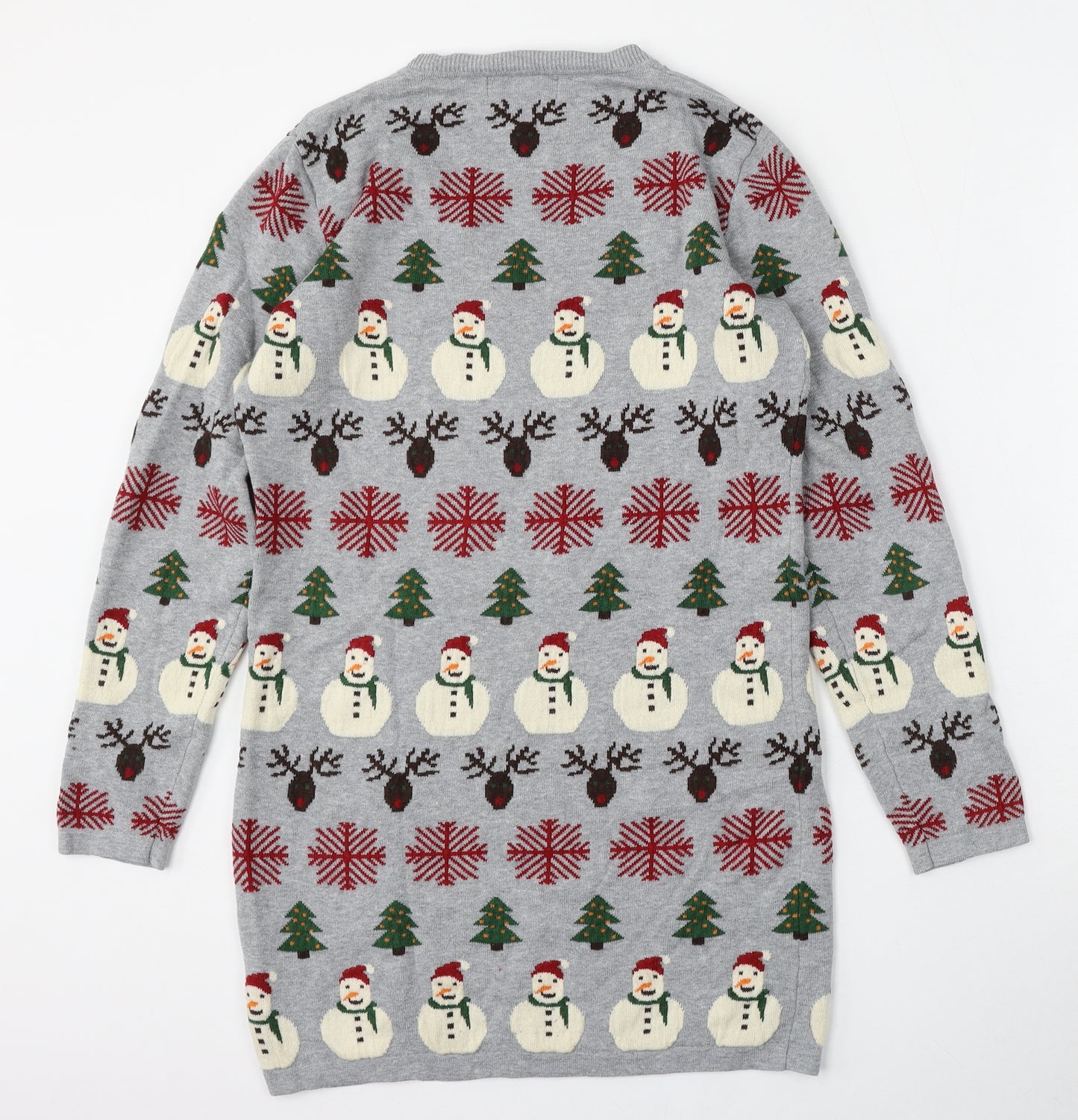 NEXT Womens Grey Round Neck Geometric Cotton Pullover Jumper Size 10   - Christmas