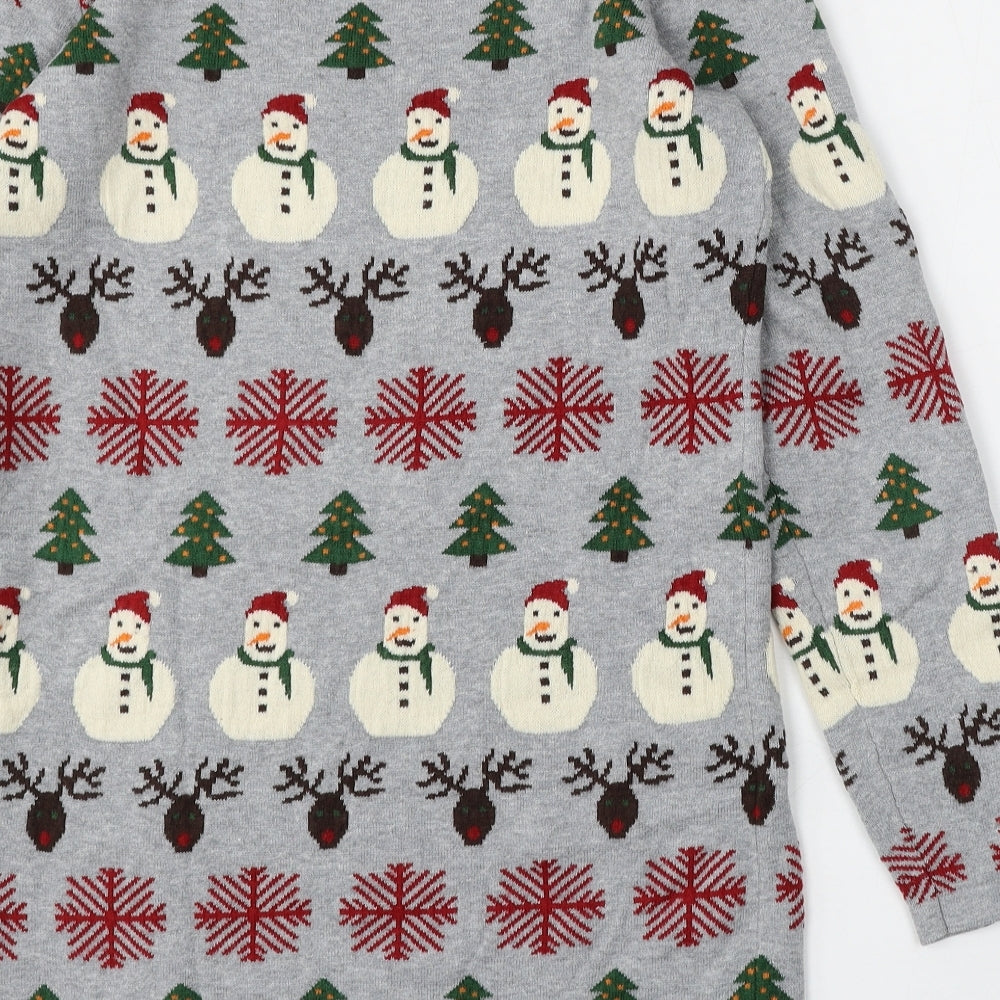 NEXT Womens Grey Round Neck Geometric Cotton Pullover Jumper Size 10   - Christmas