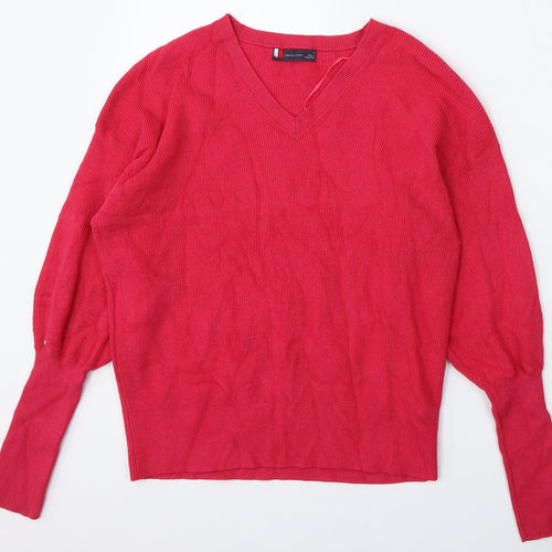 Marks and Spencer Womens Pink V-Neck  Viscose Pullover Jumper Size S