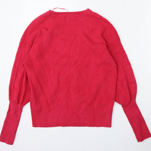 Marks and Spencer Womens Pink V-Neck  Viscose Pullover Jumper Size S
