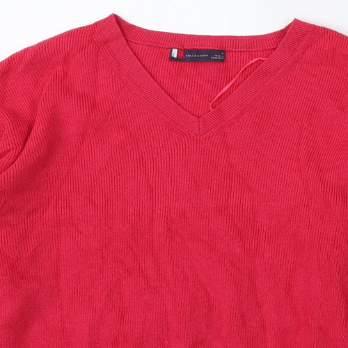 Marks and Spencer Womens Pink V-Neck  Viscose Pullover Jumper Size S