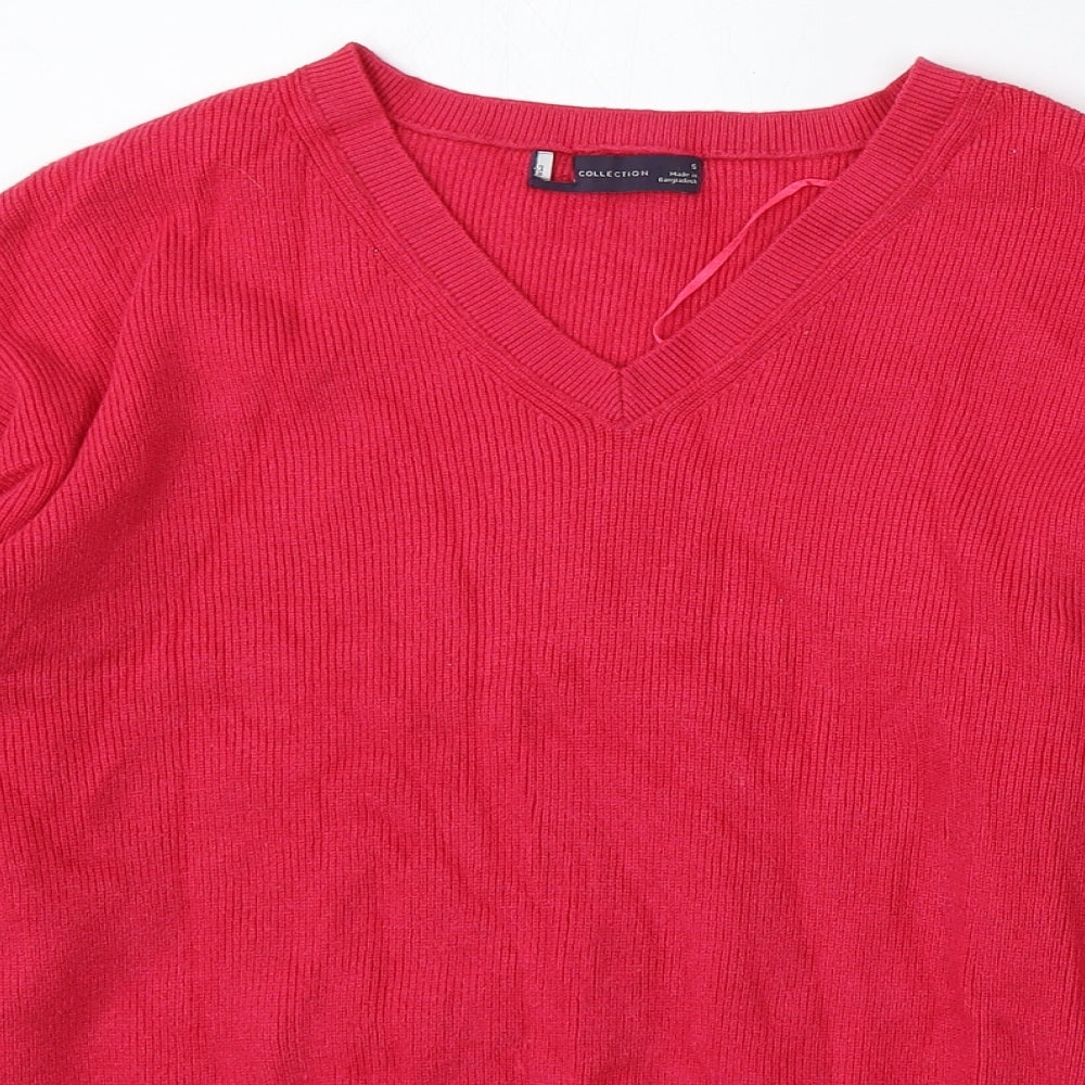 Marks and Spencer Womens Pink V-Neck  Viscose Pullover Jumper Size S