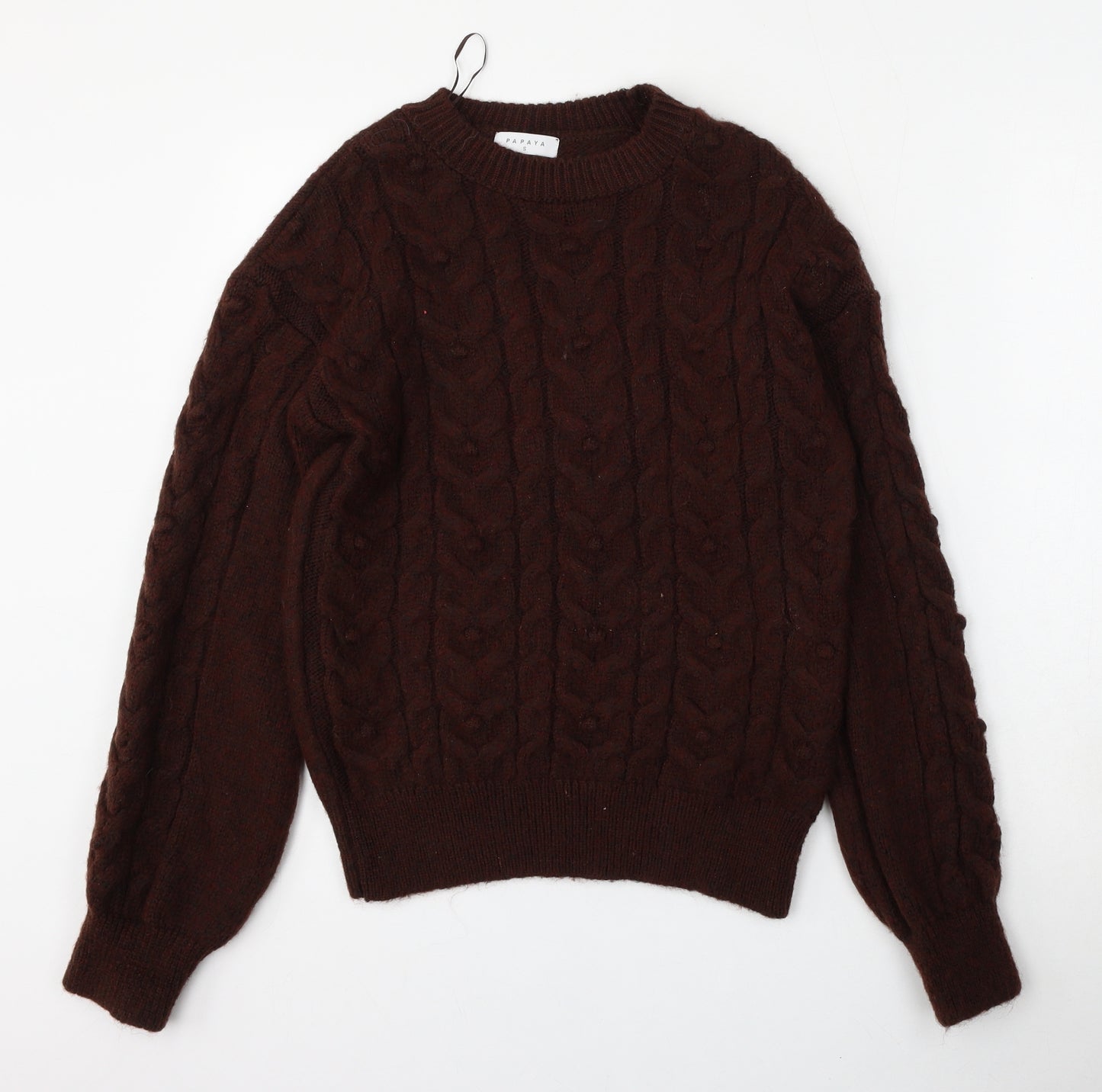 Papaya Womens Brown Round Neck  Acrylic Pullover Jumper Size S