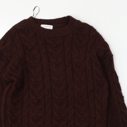 Papaya Womens Brown Round Neck  Acrylic Pullover Jumper Size S