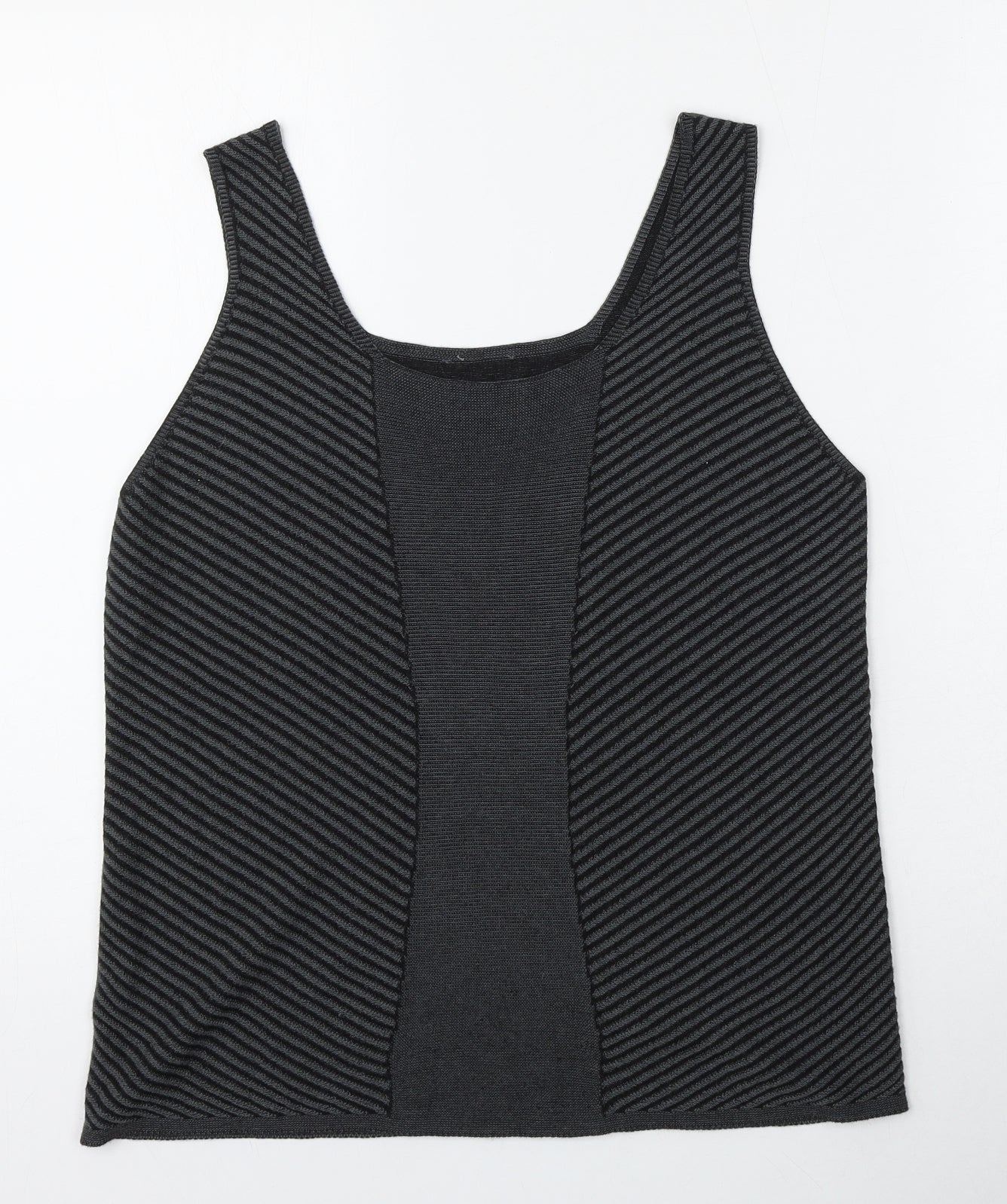 Per Una Womens Grey Round Neck Striped Viscose Vest Jumper Size 16