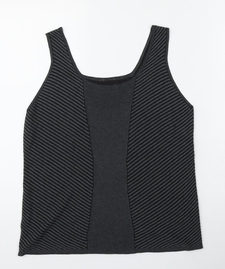 Per Una Womens Grey Round Neck Striped Viscose Vest Jumper Size 16