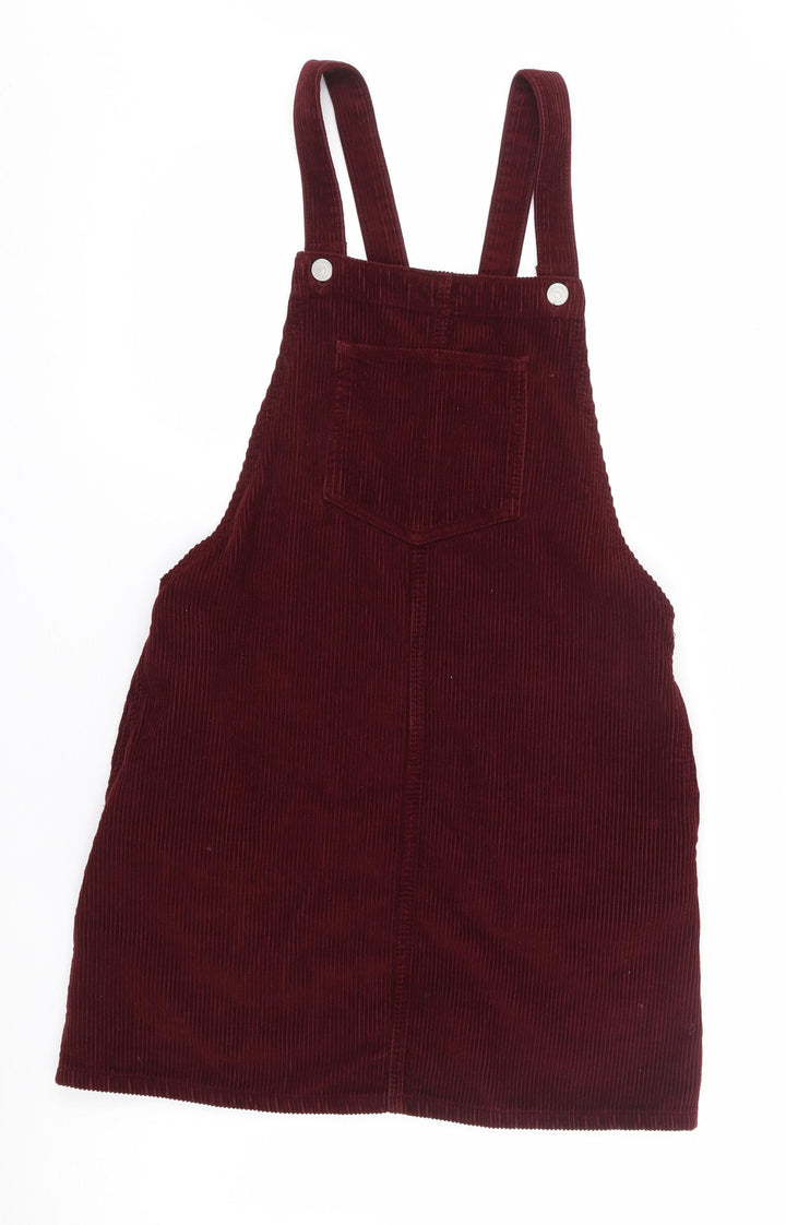 Topshop Womens Red Cotton Pinafore/Dungaree Dress Size 6 Square Neck