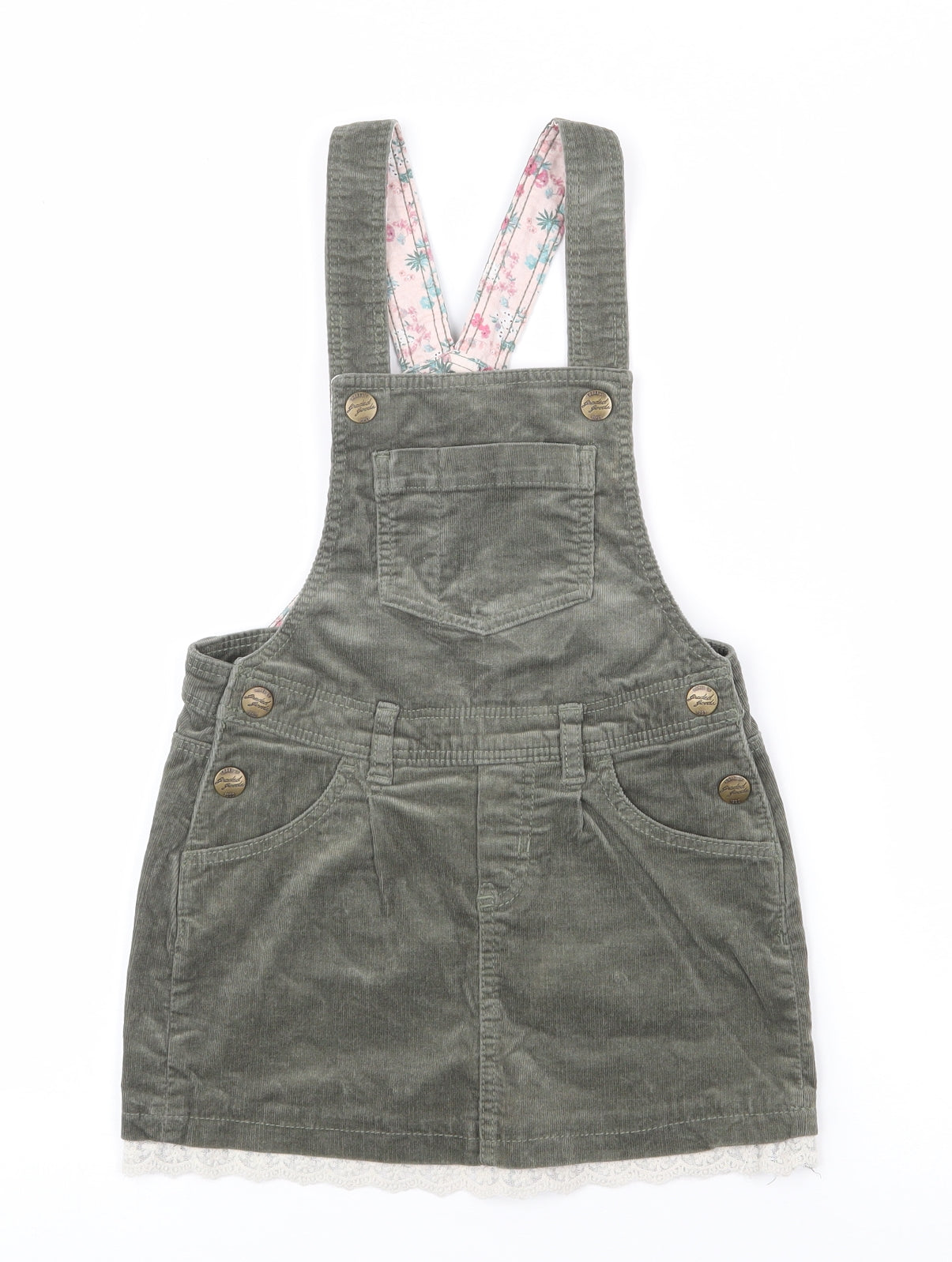 H&M Girls Green  Cotton Pinafore/Dungaree Dress  Size 6-7 Years  Square Neck