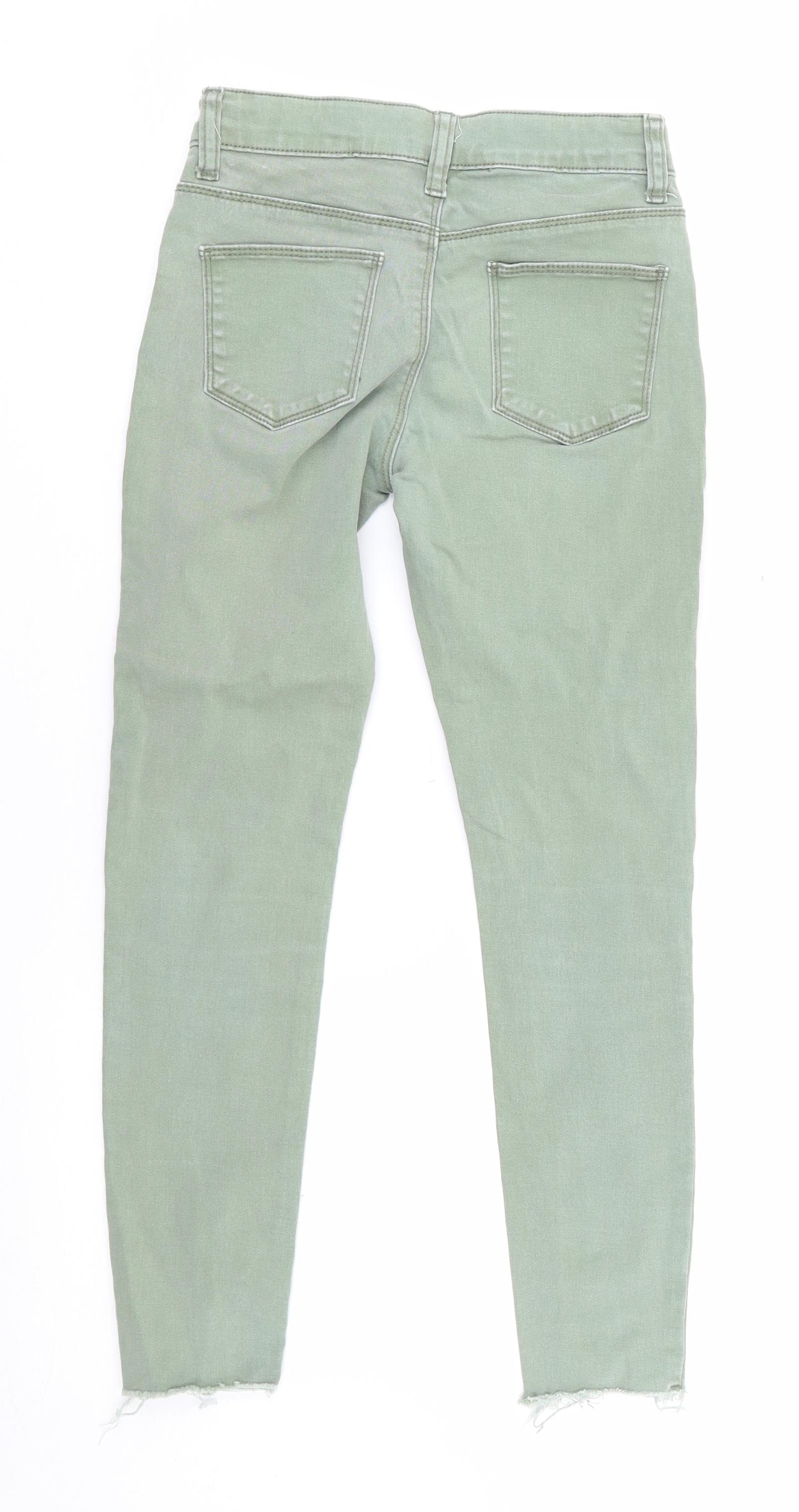 Primark Girls Green  Cotton Skinny Jeans Size 9-10 Years L22.5 in Regular Zip - Distressed