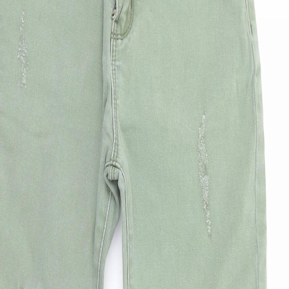 Primark Girls Green  Cotton Skinny Jeans Size 9-10 Years L22.5 in Regular Zip - Distressed