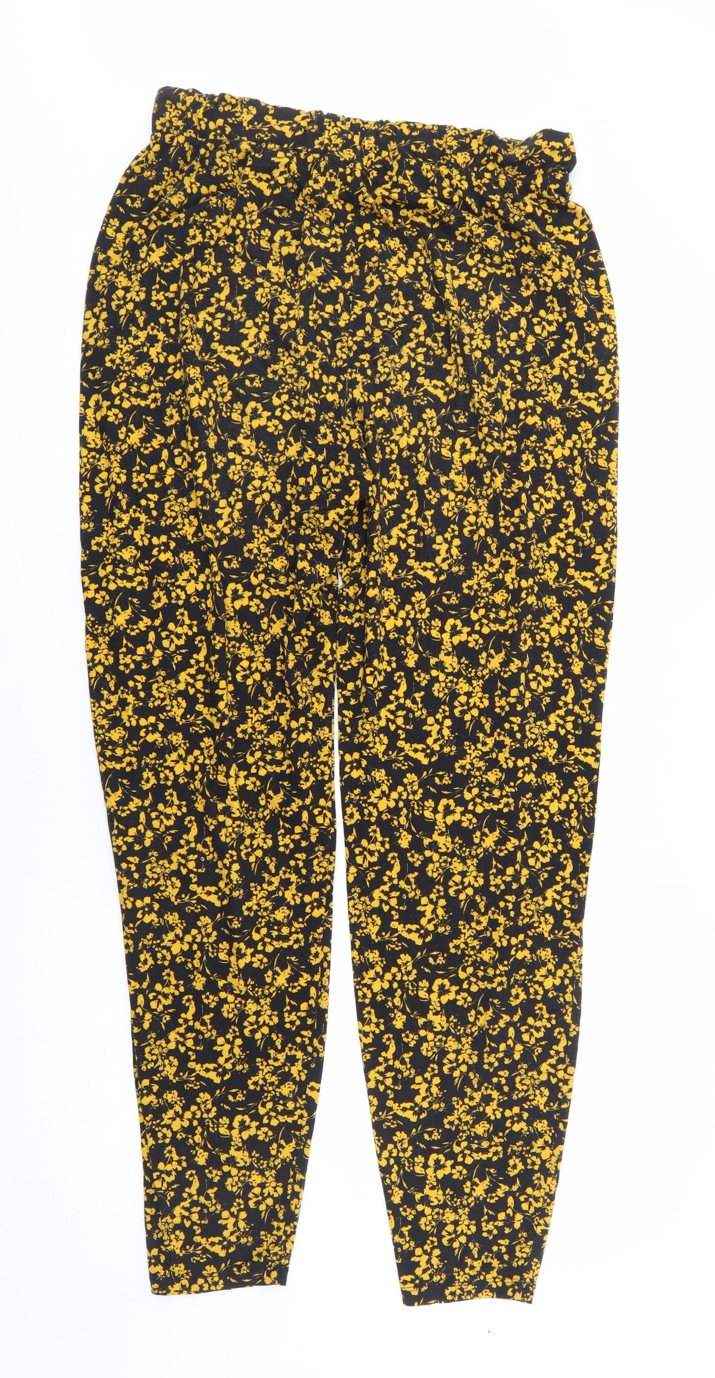 NEXT Womens Black Floral Viscose Harem Trousers Size 12 L30 in Regular Drawstring
