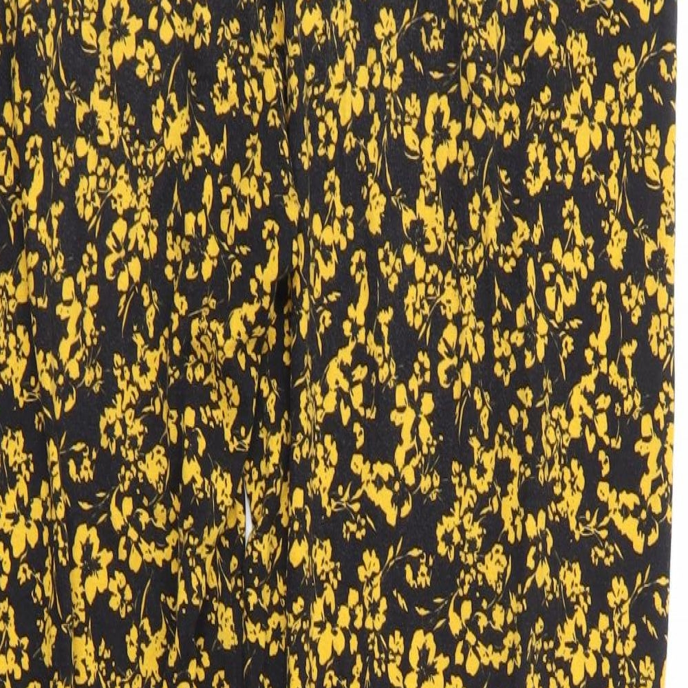 NEXT Womens Black Floral Viscose Harem Trousers Size 12 L30 in Regular Drawstring