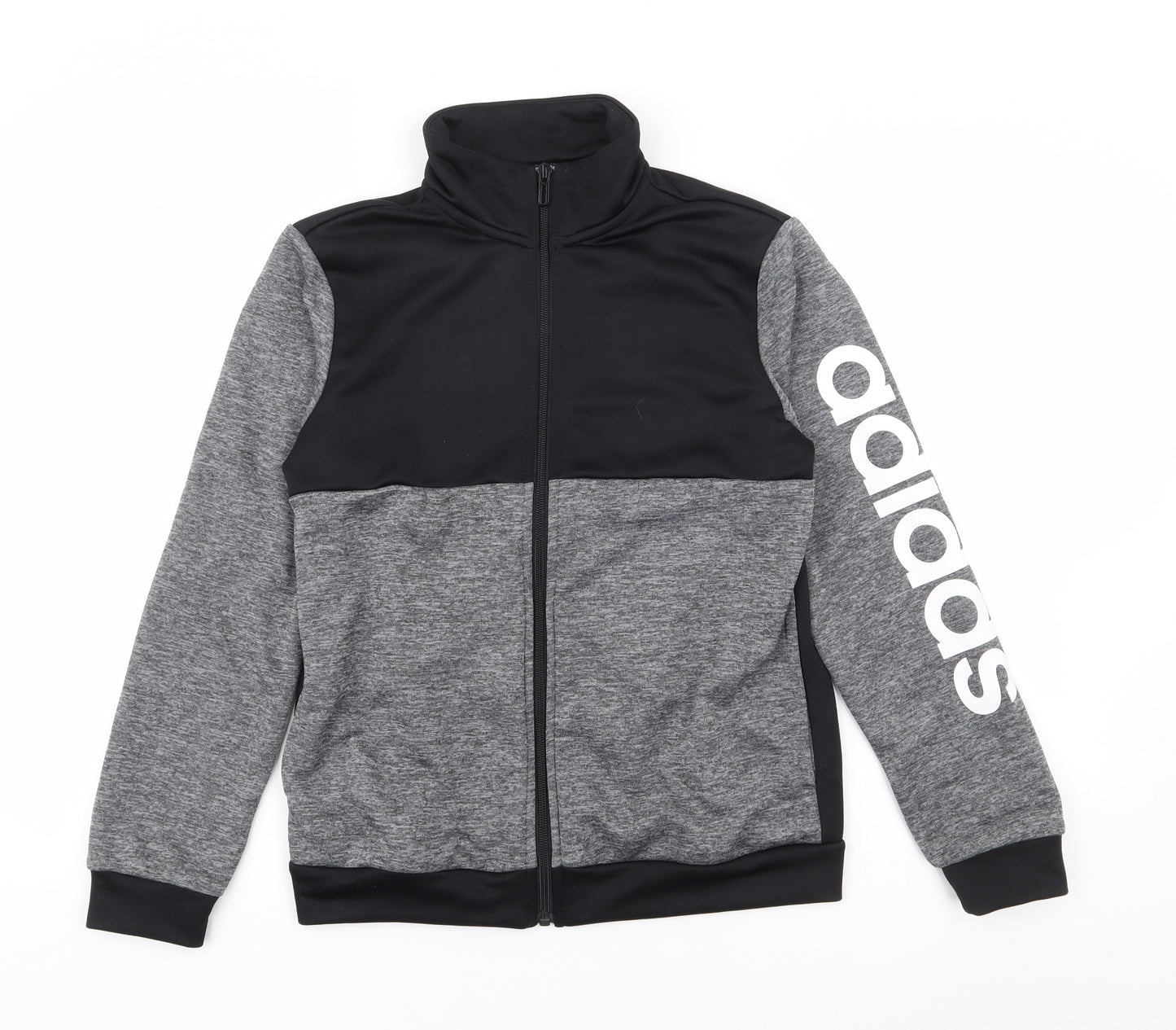 adidas Boys Black High Neck  Polyester Full Zip Jumper Size 11-12 Years  Zip
