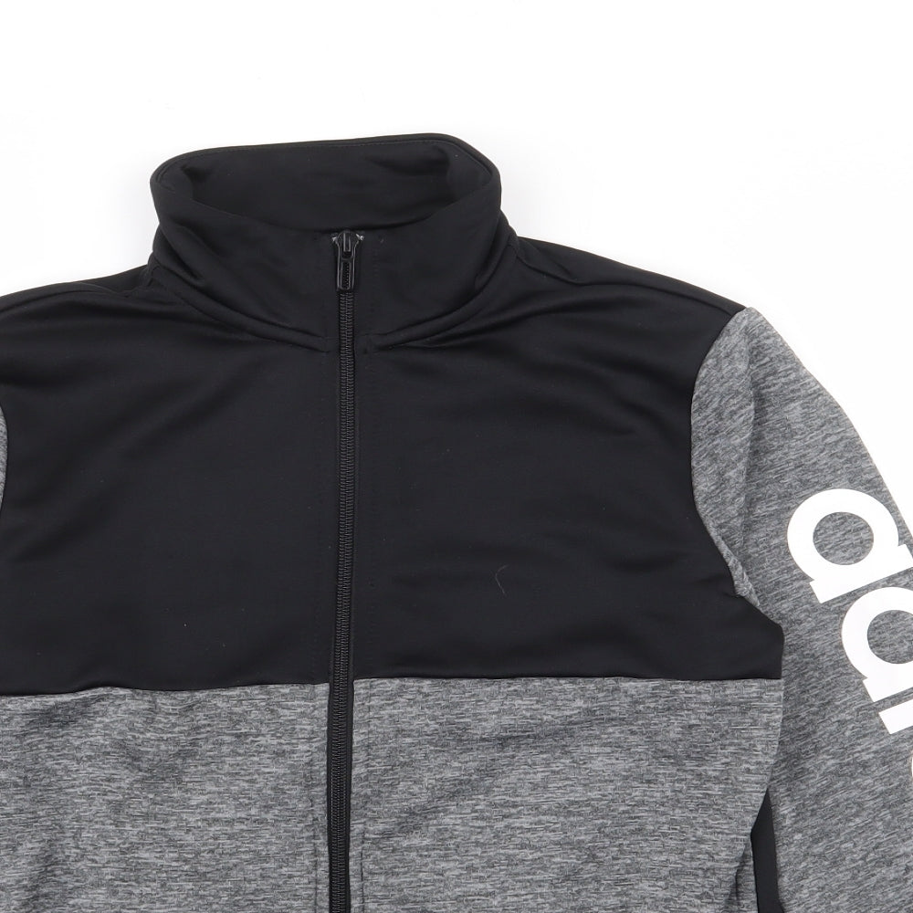 adidas Boys Black High Neck  Polyester Full Zip Jumper Size 11-12 Years  Zip