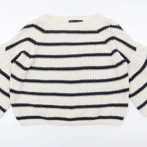 Marks and Spencer Womens Ivory Round Neck Striped Cotton Pullover Jumper Size S