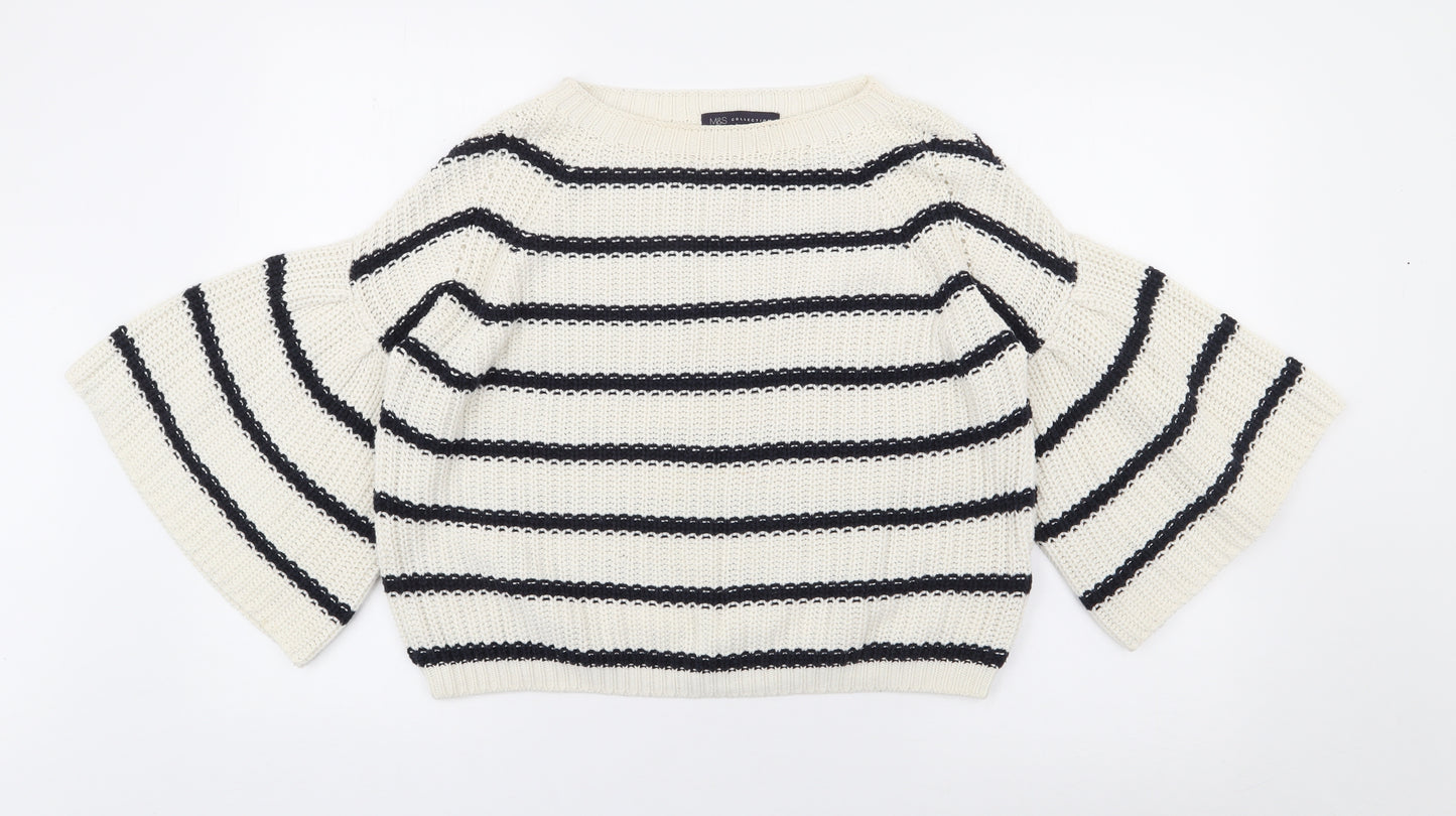 Marks and Spencer Womens Ivory Round Neck Striped Cotton Pullover Jumper Size S
