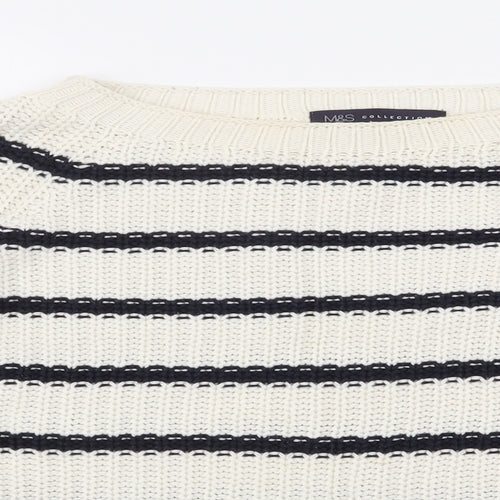 Marks and Spencer Womens Ivory Round Neck Striped Cotton Pullover Jumper Size S