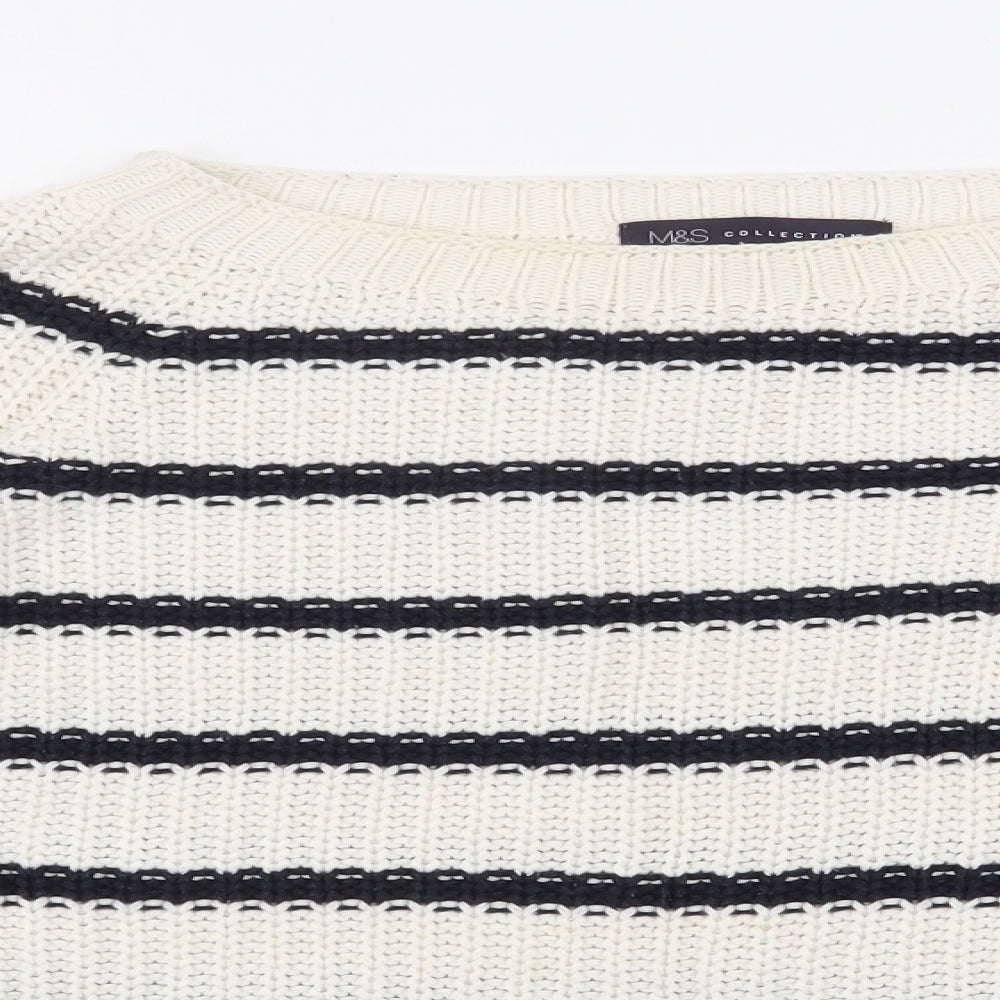 Marks and Spencer Womens Ivory Round Neck Striped Cotton Pullover Jumper Size S