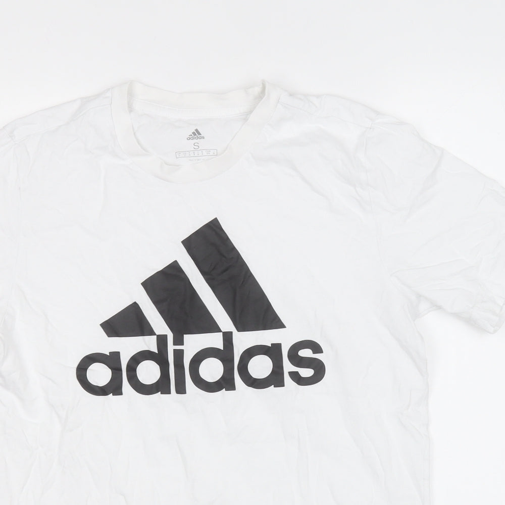 adidas Mens White  Cotton  T-Shirt Size S Round Neck
