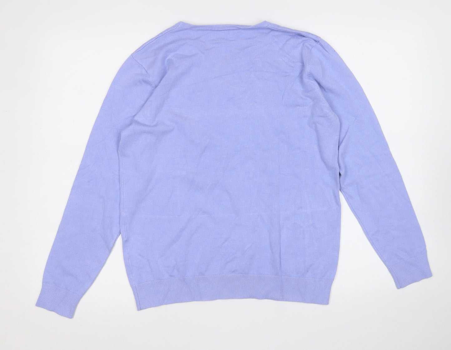 Preworn Womens Purple Round Neck Geometric Viscose Pullover Jumper Size M