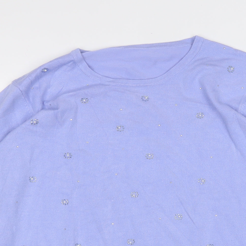 Preworn Womens Purple Round Neck Geometric Viscose Pullover Jumper Size M