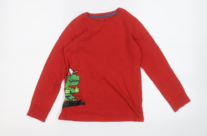 NEXT Boys Red  Cotton Pullover T-Shirt Size 8 Years Round Neck  - Crocodile