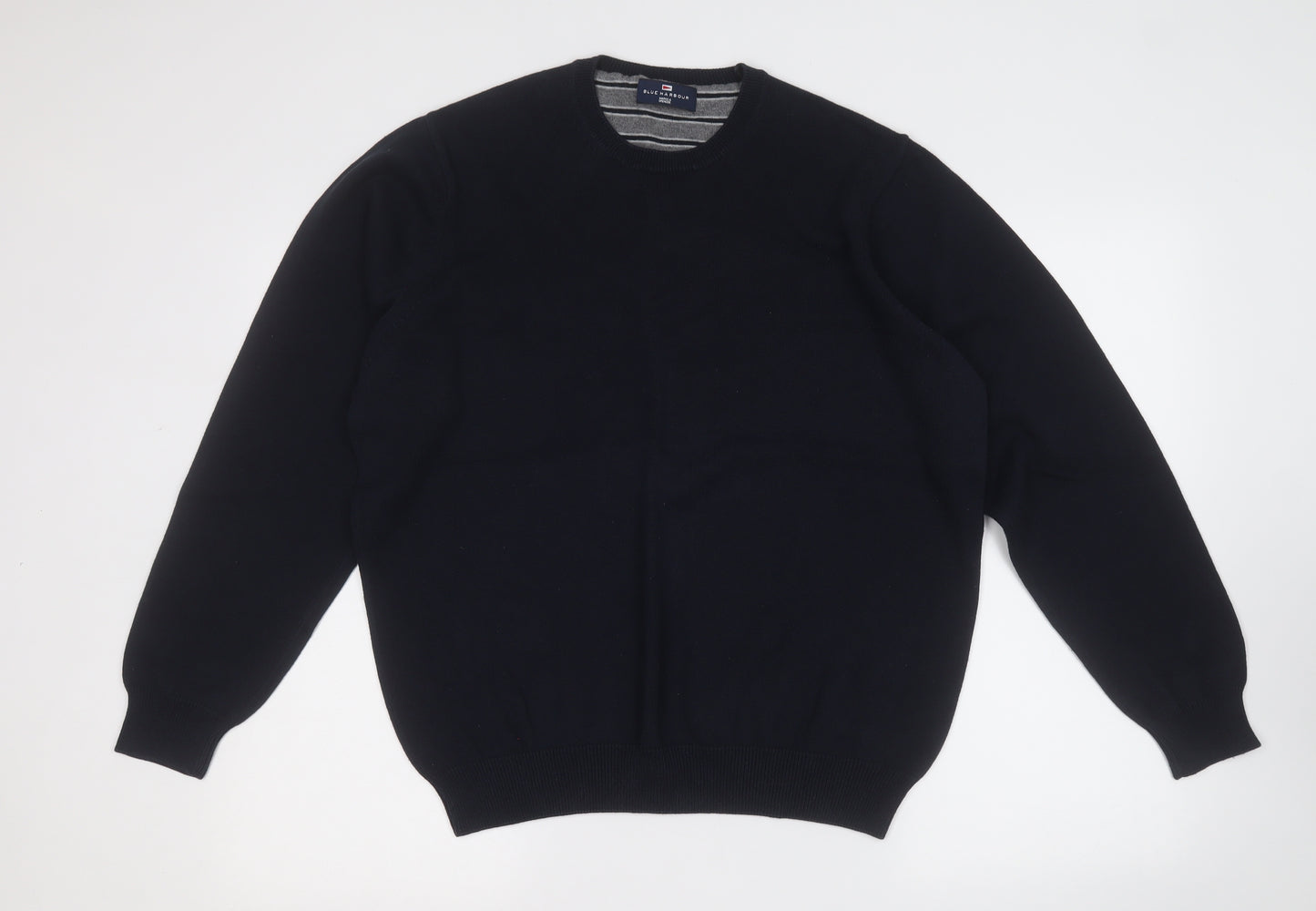 Blue Harbour Mens Blue Round Neck  Cotton Pullover Jumper Size L