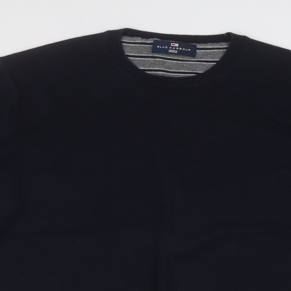 Blue Harbour Mens Blue Round Neck  Cotton Pullover Jumper Size L
