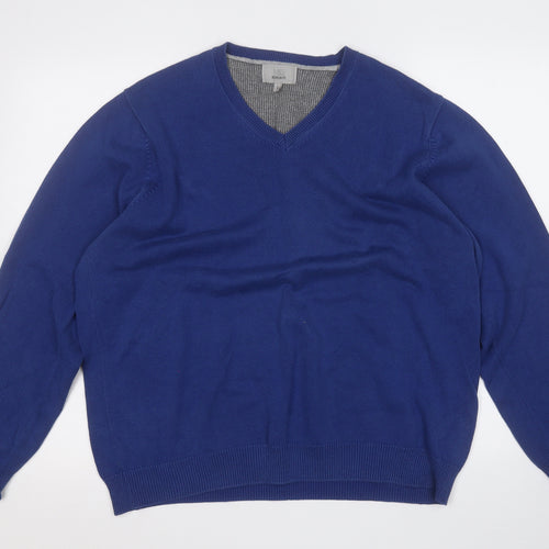 Marks and Spencer Mens Blue Round Neck  Cotton Pullover Jumper Size L