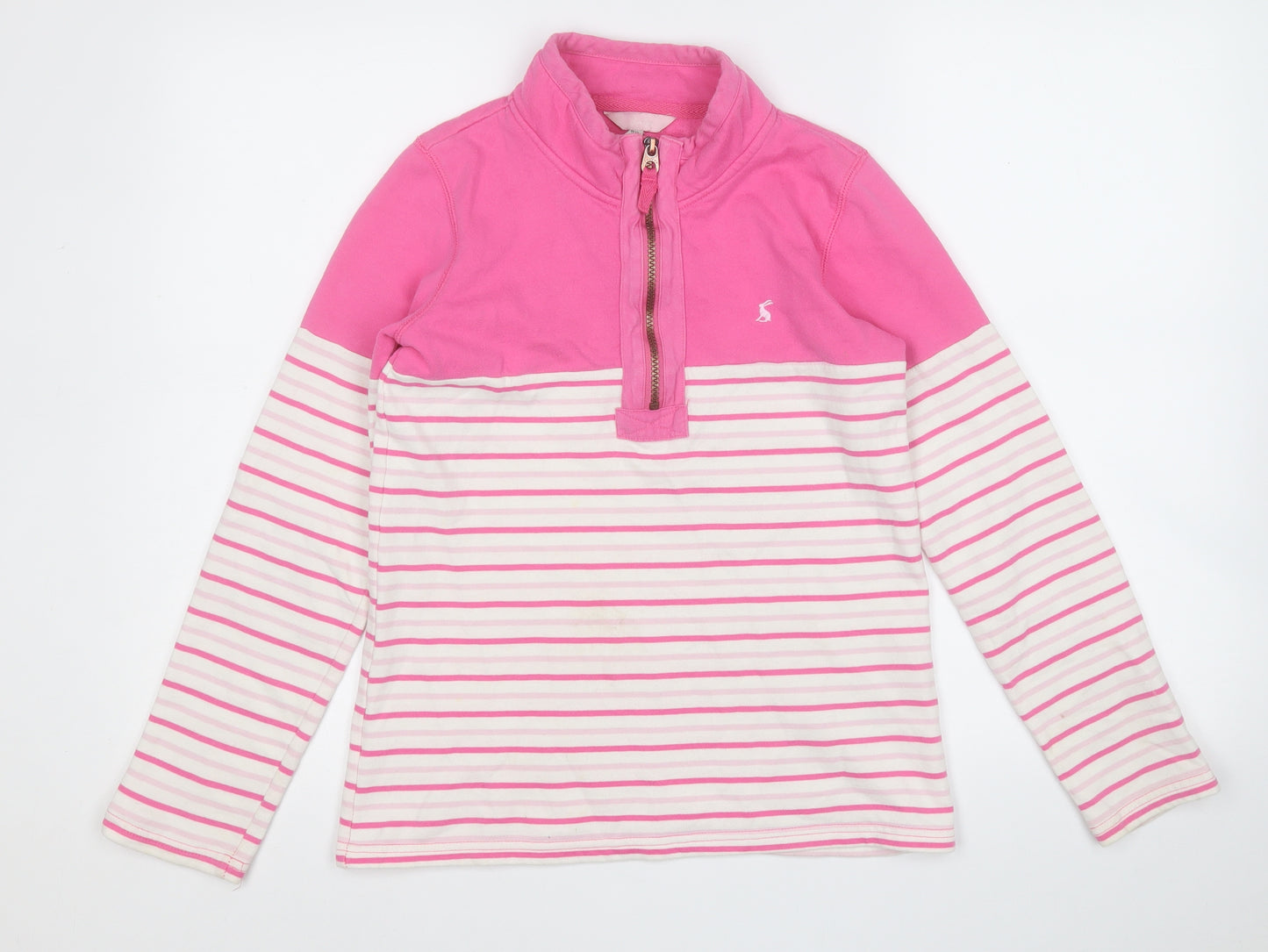 Joules Girls Pink Round Neck Striped Cotton Pullover Jumper Size 11-12 Years