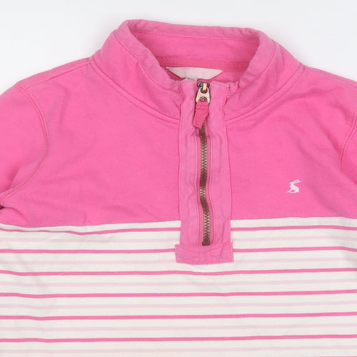 Joules Girls Pink Round Neck Striped Cotton Pullover Jumper Size 11-12 Years