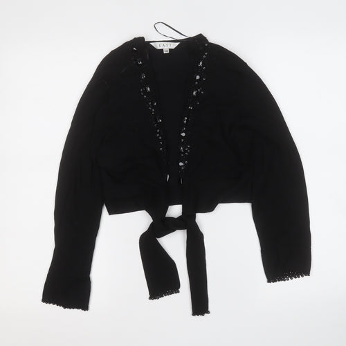EAST Womens Black V-Neck Geometric Viscose Cardigan Jumper Size 14