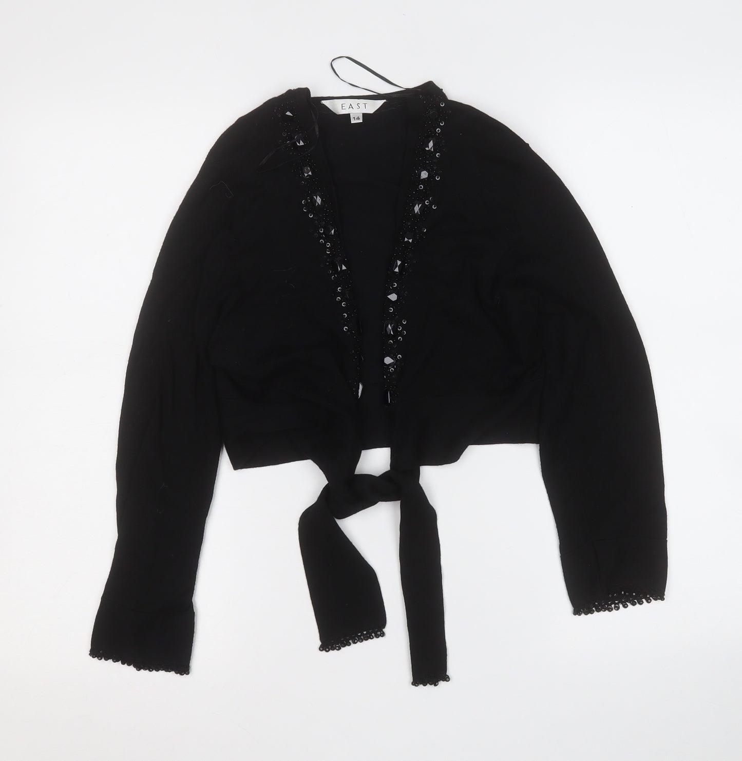 EAST Womens Black V-Neck Geometric Viscose Cardigan Jumper Size 14
