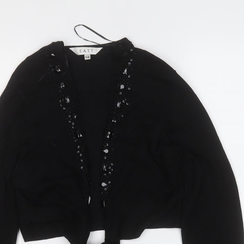 EAST Womens Black V-Neck Geometric Viscose Cardigan Jumper Size 14