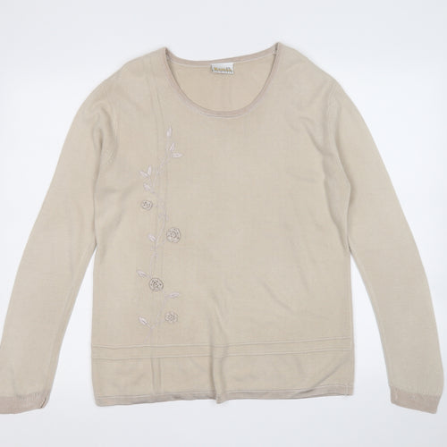 Roman Originals Womens Beige Round Neck  Acrylic Pullover Jumper Size S