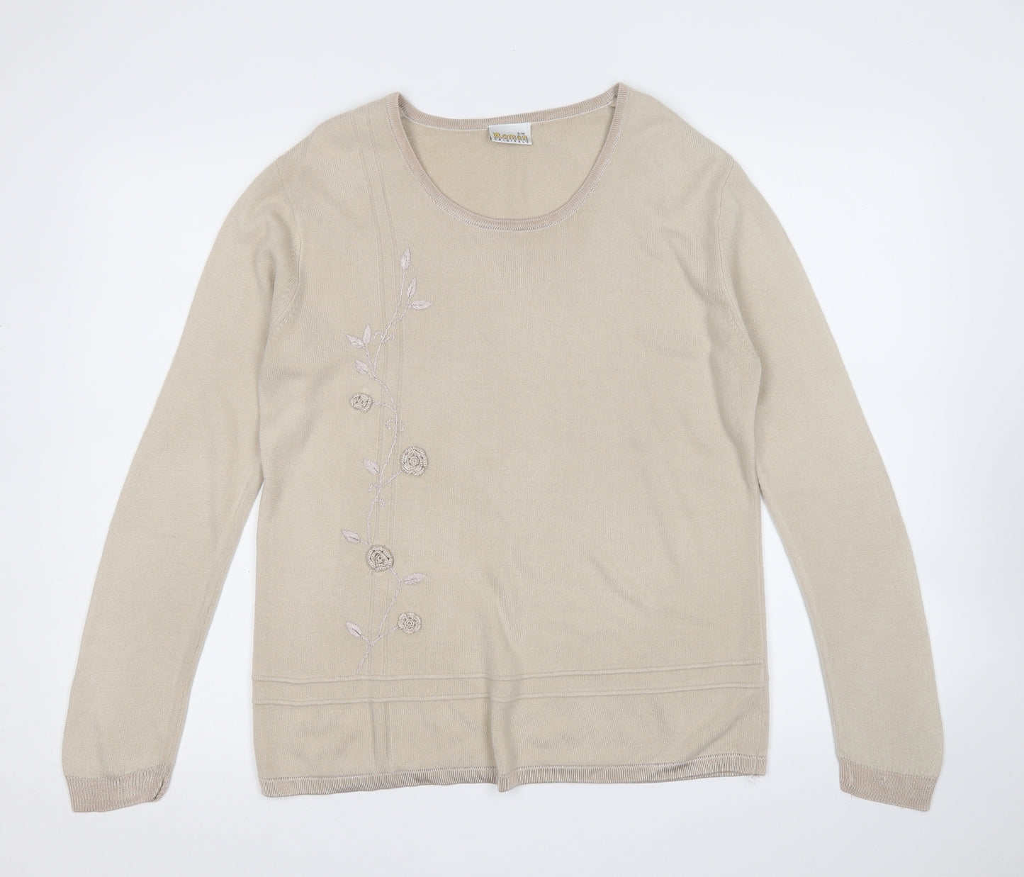 Roman Originals Womens Beige Round Neck  Acrylic Pullover Jumper Size S