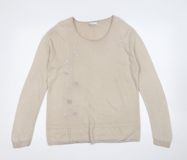 Roman Originals Womens Beige Round Neck Acrylic Pullover Jumper Size S
