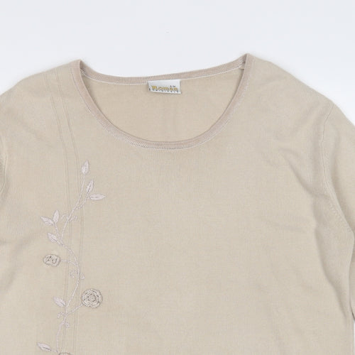 Roman Originals Womens Beige Round Neck  Acrylic Pullover Jumper Size S