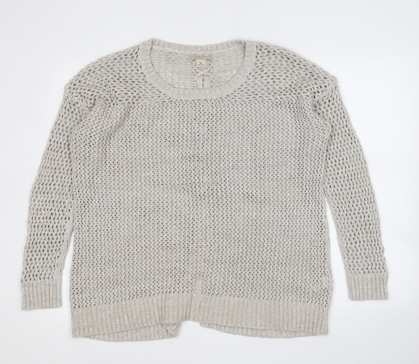 Lucky Brand Womens Beige Round Neck  Cotton Pullover Jumper Size XL