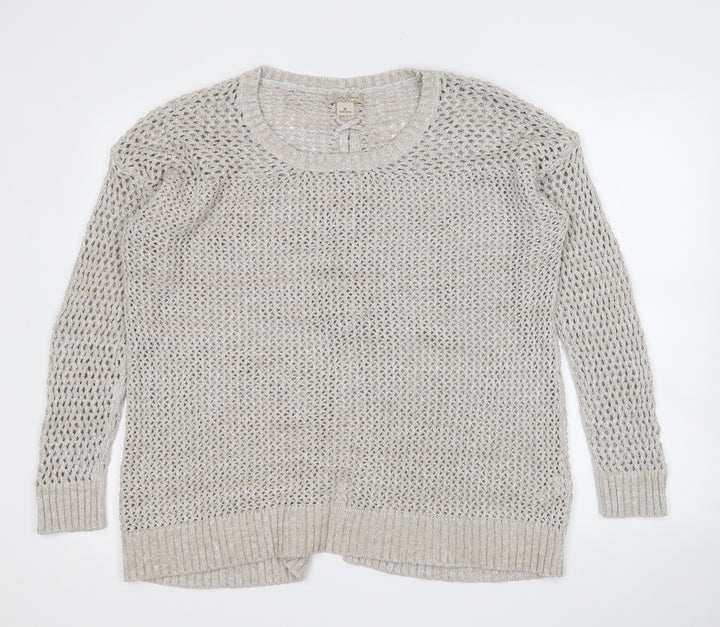 Lucky Brand Womens Beige Round Neck  Cotton Pullover Jumper Size XL
