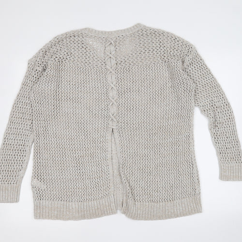 Lucky Brand Womens Beige Round Neck  Cotton Pullover Jumper Size XL