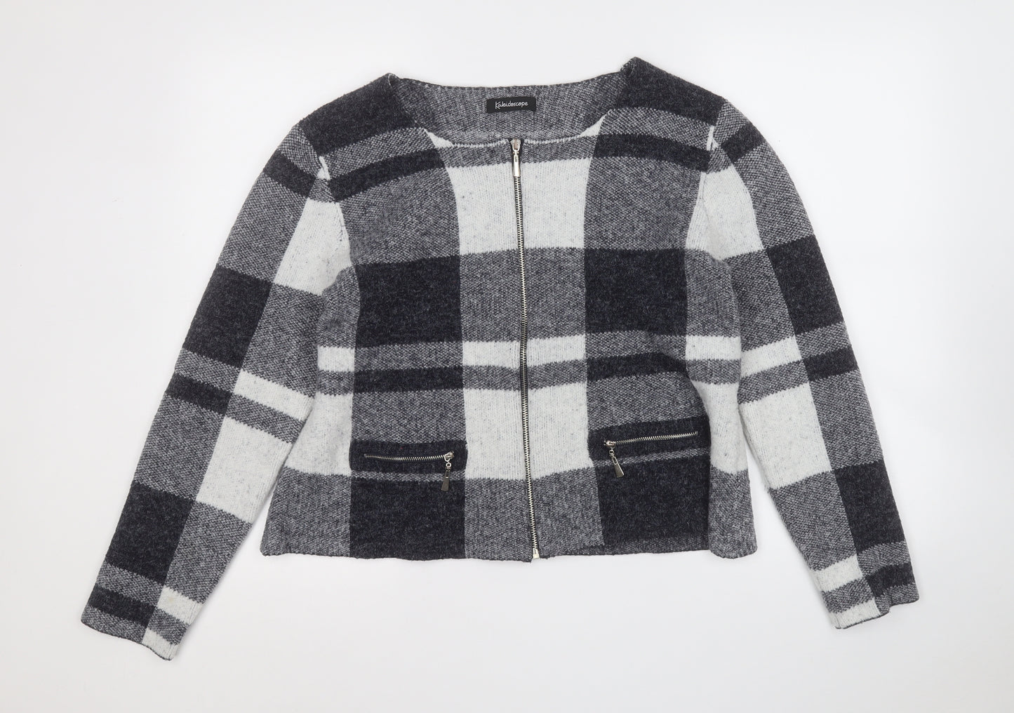 Kaleidoscope Womens Multicoloured Round Neck Plaid Polyamide Full Zip Jumper Size 18