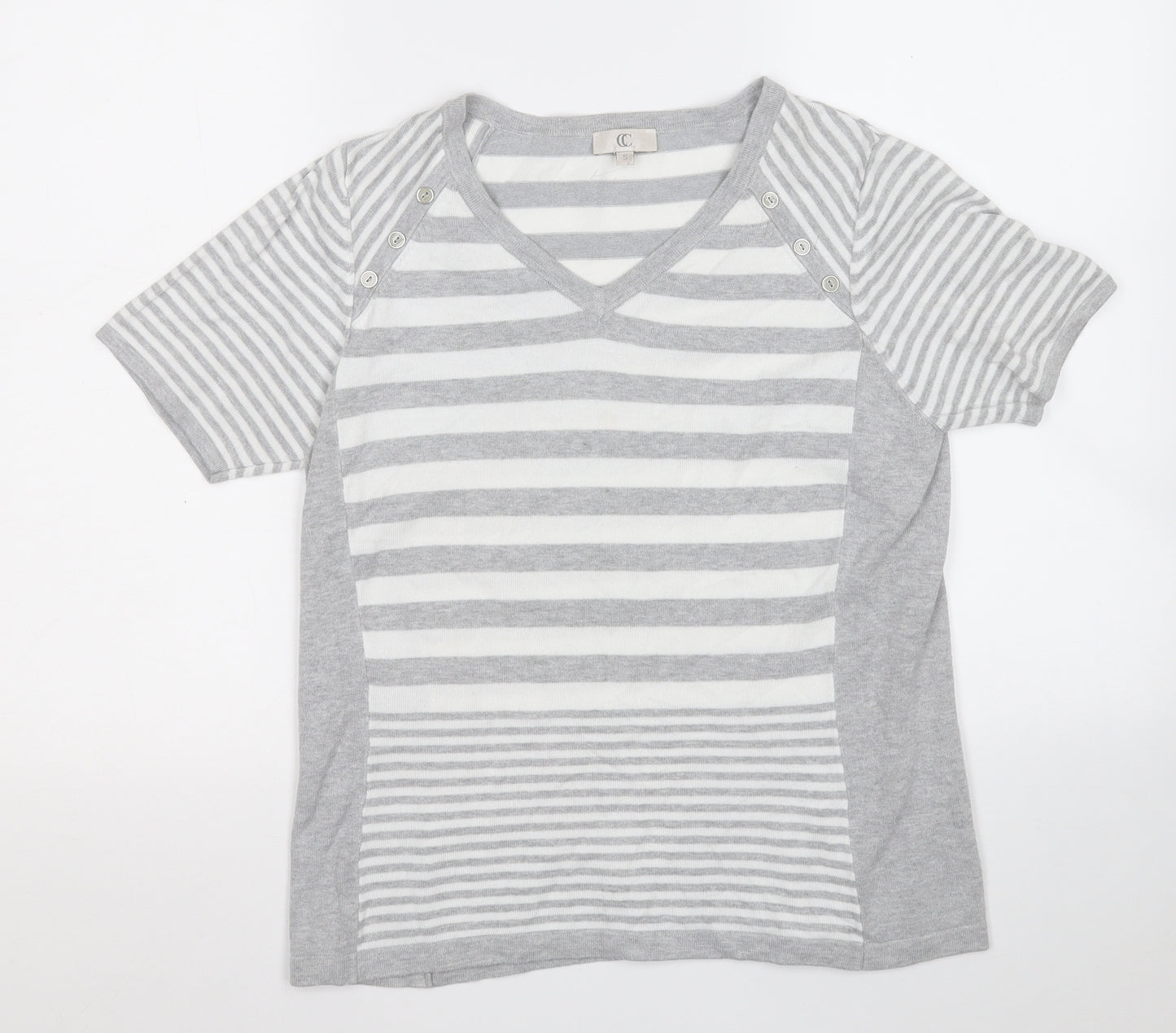 CC Womens Grey Round Neck Geometric Viscose Pullover Jumper Size S