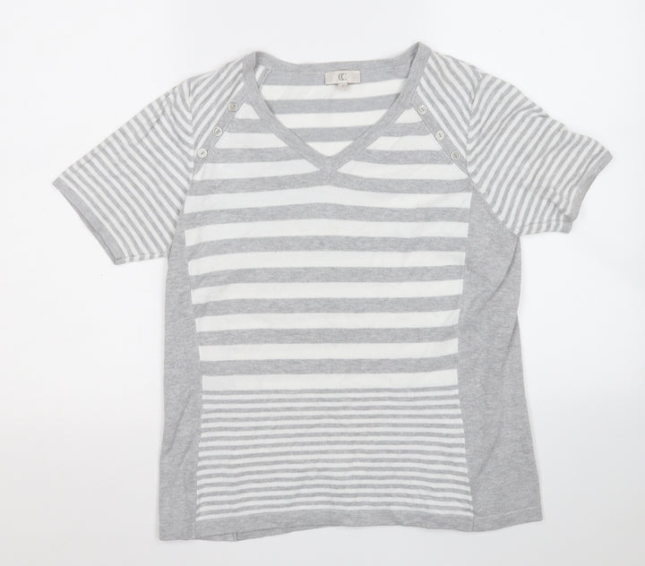 CC Womens Grey Round Neck Geometric Viscose Pullover Jumper Size S
