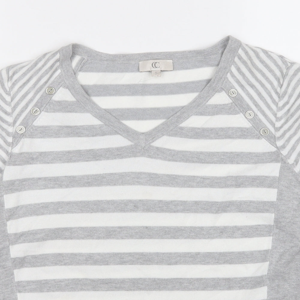 CC Womens Grey Round Neck Geometric Viscose Pullover Jumper Size S