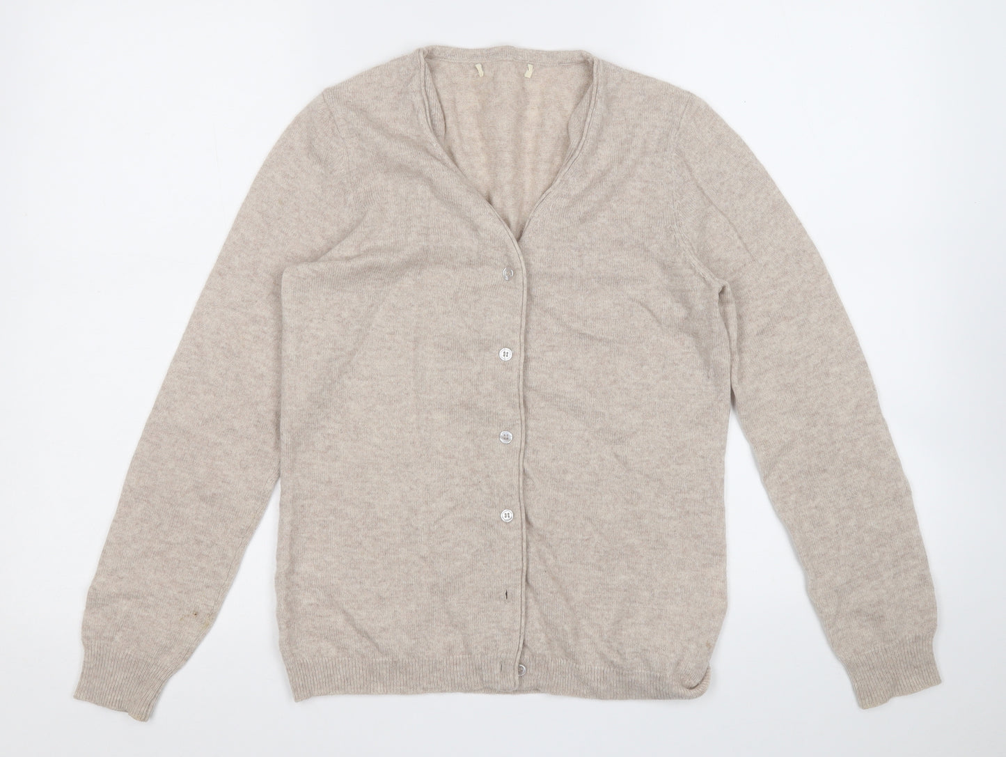 Woolovers Womens Beige V-Neck  Wool Cardigan Jumper Size M