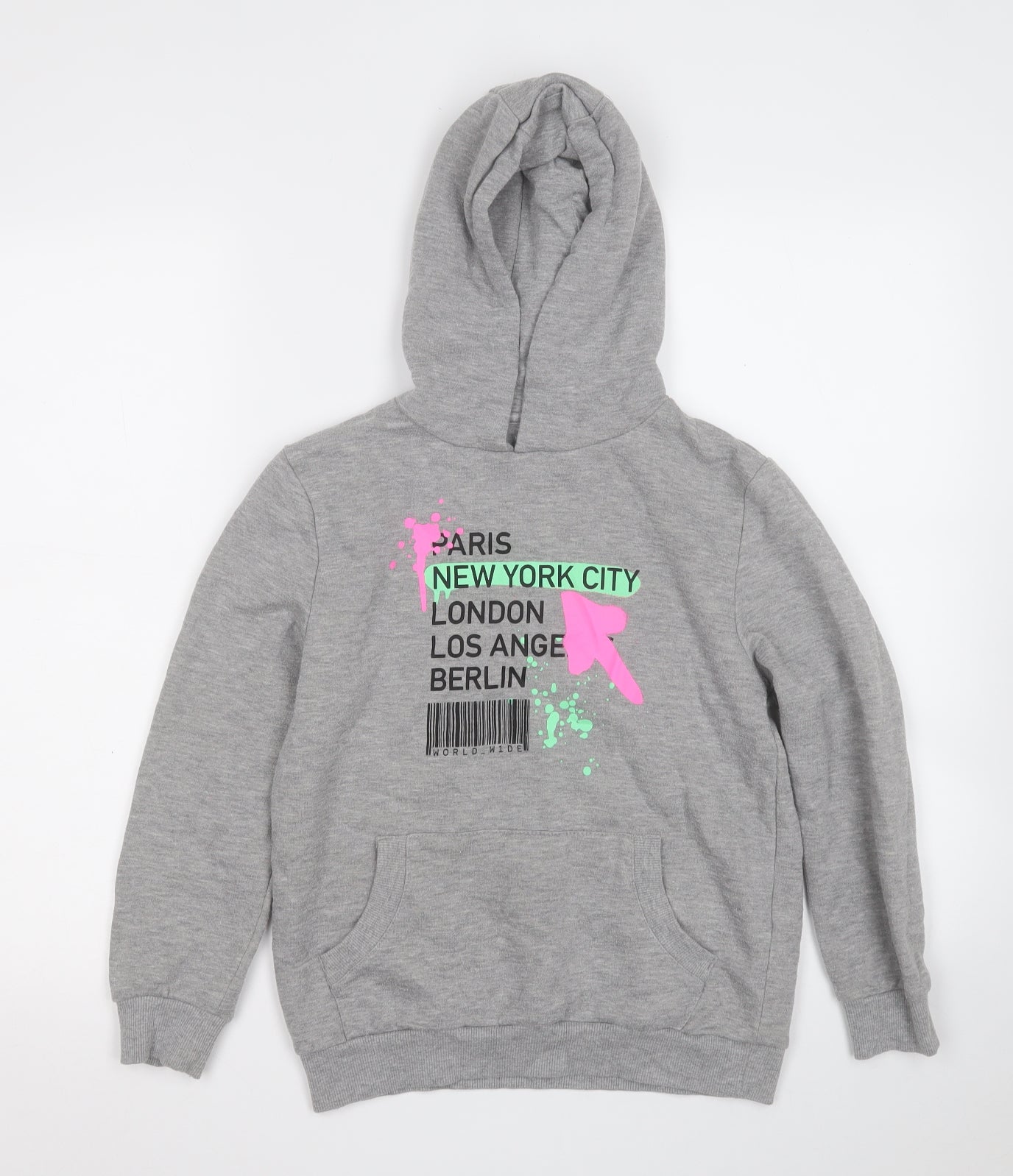 Primark Girls Grey   Pullover Hoodie Size 9-10 Years   - Paris NYC London Berlin